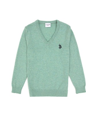 U.S. Polo Assn. Kız Çocuk Yeşil Melanj V Yaka Basic Kazak 50316777-VR115