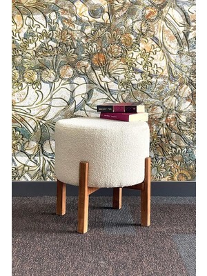 Lidyahan Store Tedy Bej Yuvarlak Ayak Dayama Osmanlı, Masif Ahşap Tabure, Kumaş Dolgulu Oturak, Dayanıklı, Rahat Değişim Ayakkabı Taburesi, Ayaklar Dinlenme Sandalyesi