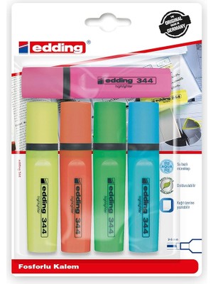 Lidyahan Store Turkey ED344PVC4+1 Edding 344 Fosforlu Kalem 5li Karışık