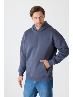 Windy Island Erkek Oversize % 100 Pamuk Içi Polarlı Yumuşak Dokulu Basic Kapüşonlu Sweatshirt