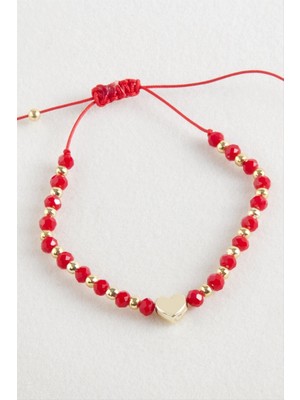 Bijuteri Net Kalp Kristal Makrome Ip Bileklik