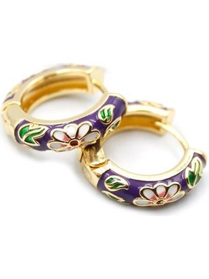 Royaleks Mineli Çiçek Küpe - Mor