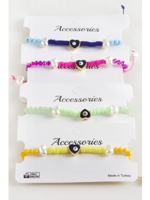 Bijuteri Net Kalp Inci Fimo Kristal Makrome Ip Bileklik