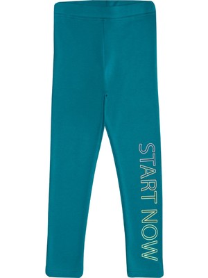 Lovetti Koyu Petrol Kız Çocuk Start Now Baskılı Şardonlu Tayt