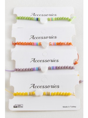 Bijuteri Net Kalp Sedef Kristal Makrome Ip Bileklik