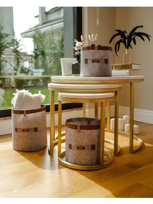 Eco Lounge Deri Şeritli Yuvarlak Çok Amaçlı Düzenleyici Organizer Kutu Keçe Sepet (Mega) 03877