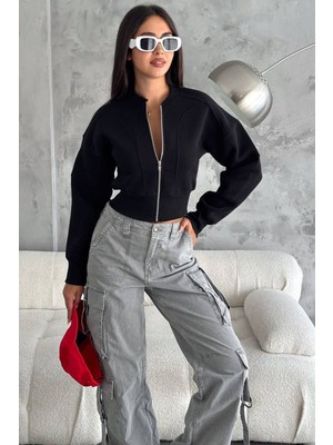 Noa Noa Kadın Fermuarlı Fit Cropped Sweatshirt – Sportif & Şehirli Stil