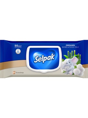 Selpak Organik Bambu Özlü  Pamuk Özlü Islak Mendil 50'li