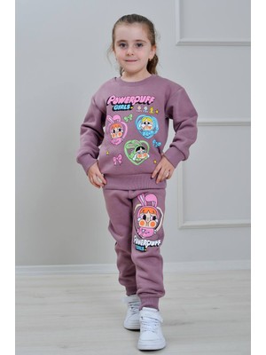 Yağmur Giyim Pjk3i Powerpuff Desenli 3 Ip Şardonlu %100 Pamuk Kız Çocuk Eşofman Takımı 3-10 Yaş 8285