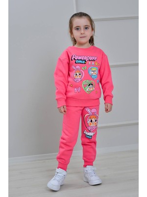 Yağmur Giyim Pjk3i Powerpuff Desenli 3 Ip Şardonlu %100 Pamuk Kız Çocuk Eşofman Takımı 3-10 Yaş 8285