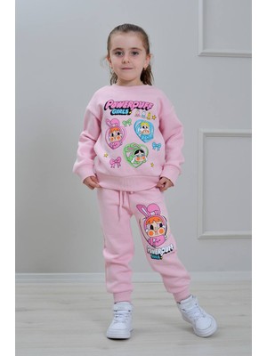 Yağmur Giyim Pjk3i Powerpuff Desenli 3 Ip Şardonlu %100 Pamuk Kız Çocuk Eşofman Takımı 3-10 Yaş 8285