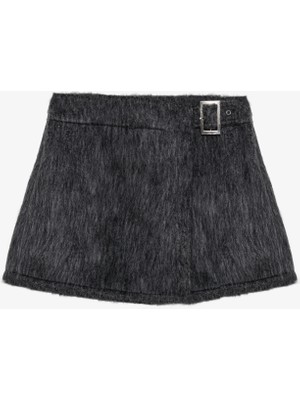 Quzu Tüylü Anvelop Mini Şort Etek Antrasit