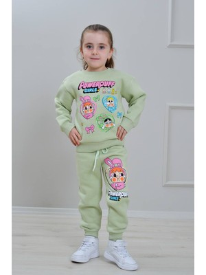 Yağmur Giyim Pjk3i Powerpuff Desenli 3 Ip Şardonlu %100 Pamuk Kız Çocuk Eşofman Takımı 3-10 Yaş 8285