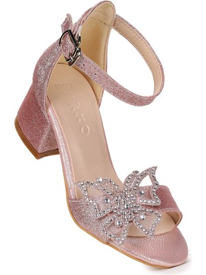 Kiko Kids Zete Kum Simli Kız Çocuk 4 cm Topuklu Sandalet Abiye Ayakkabı