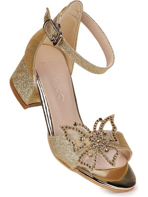 Kiko Kids Zete Kum Simli Kız Çocuk 4 Cm Topuklu Sandalet Abiye Ayakkabı