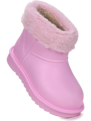 Kiko Kids Geta Su Geçirmez Pembe Kürklü Kız Çocuk Eva Yağmur Kar Çizme Slip-on Rahat Taban