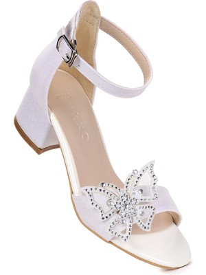 Kiko Kids Zete Kum Simli Kız Çocuk 4 Cm Topuklu Sandalet Abiye Ayakkabı