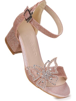 Kiko Kids Zete Kum Simli Kız Çocuk 4 Cm Topuklu Sandalet Abiye Ayakkabı