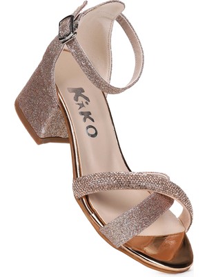 Kiko Kids Tanda Kum Simli Kız Çocuk 4 Cm Topuklu Sandalet Abiye Ayakkabı