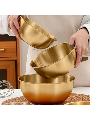 Morponi 3'lü Gold Paslanmaz Çelik Karıştırma ve Salata Kasesi Çırpma 700-1200-1600 ml