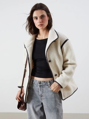 LC Waikiki Ceket Yaka Kadın Pelüş Mont  (W5)