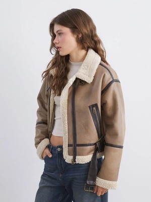 LC Waikiki Gömlek Yaka Oversize Kadın Süet Mont  (W5)