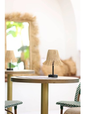 Maison Avf Rafya & Hasır Masa Üstü Kablosuz Pilli Saçaklı - Alt Uzun Siyah