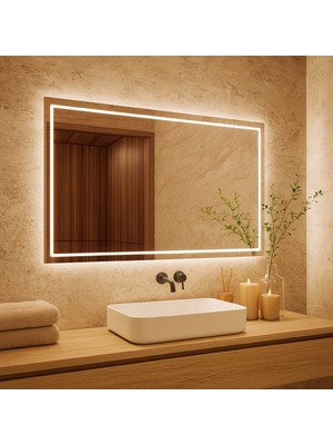 Aypars Atölye Minimal Çerçeveli LED Işıklı Dikdörtgen Ayna – Modern Banyo & Duvar Aynası