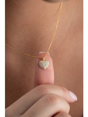 Essare 925 Ayar Gümüş Gold Kaplama Zirkon Taşlı Kalp Model Kolye