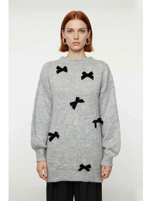 Ersefa Kadın Relaxed Kesim Uzun Kol Triko Fiyonk Detaylı Bisiklet Yaka Basic Kışlık Kazak Stili Kaliteli