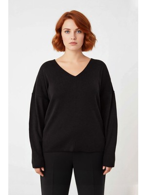 Ersefa Kadın Casual V Yaka Düşük Kol Ince Triko Kazak Konforlu Akrilik Dokusuyla Sonbahar Kış Şıklığı