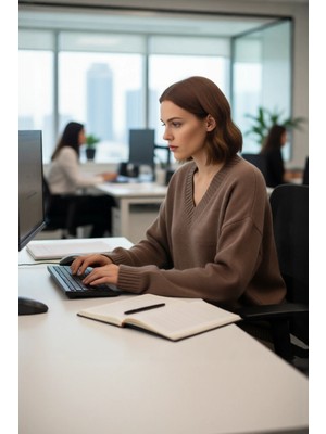 FRM Kadın V Yaka Triko Kazak Geniş Kalıbı ve Yumuşak Dokusuyla Soğuk Havalarda Konforlu Bir Deneyim