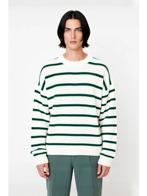Ersefa Modern Erkek Gri Çizgili Oversize Bisiklet Yaka Akrilik Uzun Kollu Kış Kombinlerinin Vazgeçilmezi