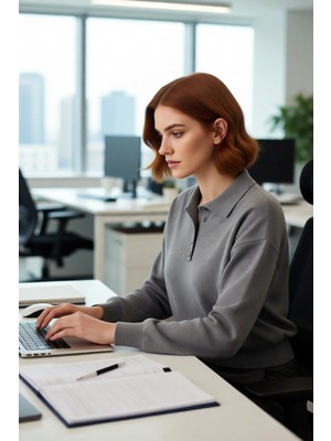 FRM Kadın Orta Kalınlıkta Triko Polo Yaka Taş Işlemeli Düşük Kollu Şık ve Konforlu Günlük Kazak