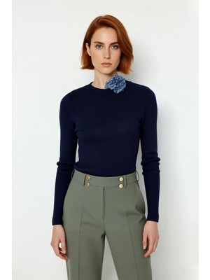 Ersefa Kadın Fitted Uzun Kol Bisiklet Yaka Triko Kazak Fitilli Düz Desen Akrilik Günlük Şıklık Kaliteli