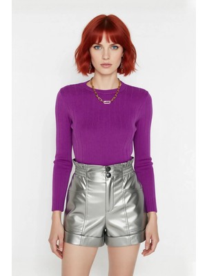 Ersefa Kadın Basic Fitted Bisiklet Yaka Uzun Kollu Triko Kazak Ilkbahar Sonbahar Günlük Stilin Anahtarı