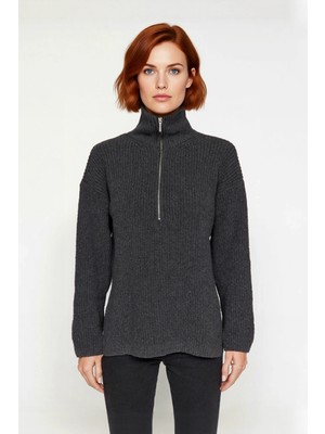 Ersefa Kadın Basic Siluet Uzun Boy Düz Desen Rahat Kesim Kalın Triko Kazak Kış Kombinleri Için Kaliteli