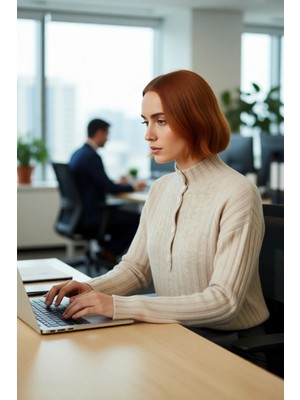 FRM Kadın Casual Fitilli Triko Kazak Orta Kalınlık Dik Yaka Düşük Kol Rahat ve Trend Kış Stili