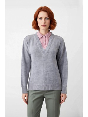 Ersefa Kadın Geniş Kalıp Akrilik Triko Kazak Düşük Kollu Modern Ofis ve Günlük Kombinler Için Kaliteli