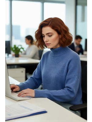 FRM Kadın Günlük Oversize Düşük Kol Dik Yaka Uzun Triko Kazak Kışlık Şık Basic Rahatlık Sunar Kaliteli