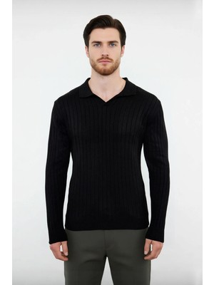 Ersefa Erkek Basic Fitted Polo Yaka Uzun Kollu Ince Triko Kazak Casual Tarzı Tamamlayan Şıklık Kaliteli