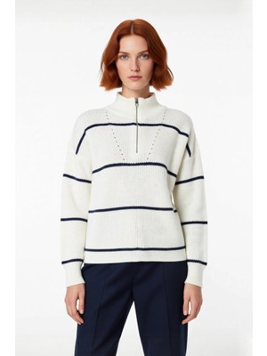 Ersefa Kadın Oversize Basic Dokulu Uzun Kollu Fermuarlı Dik Yaka Selanik Örgü Triko Kazak Kaliteli