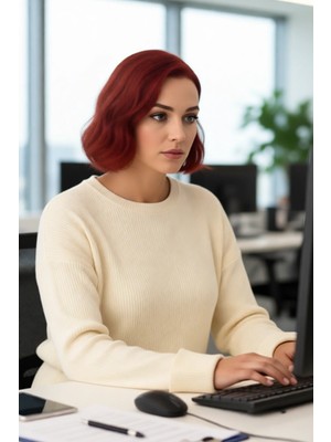 FRM Kadın Tunik Siluet Beli Kuşaklı Düz Desen Bisiklet Yaka Uzun Kollu Relaxed Triko Kazak Kış Için