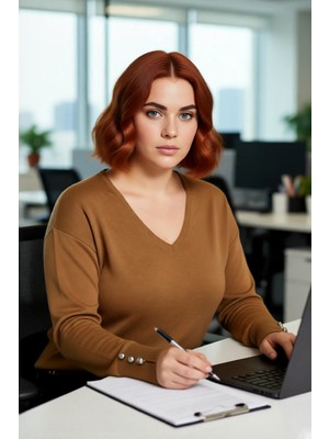 FRM Kadın Basic Siluet Uzun Kollu V Yaka Triko Kazak Gündelik Kullanıma Uygun Akrilik Materyal