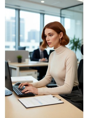 FRM Kadın Ince Triko Balıkçı Yaka Fitted Kalıp Uzun Kollu Kazak Günlük Konfor Ilkbahar Sonbahar