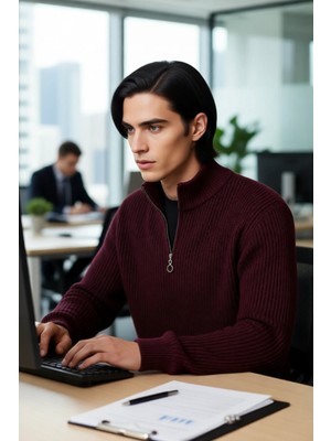 FRM Erkek Basic Regular Fit Fermuarlı Dik Yaka Selanik Örgü Triko Kazak Günlük Stilinize Modern Dokunuş.