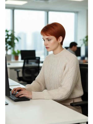 FRM Kadın Regular Fit Yumuşak Dokulu Triko Kazak Balon Kol Dik Yaka Saç Örgü Kış Sezonu Şıklığı