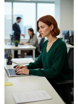 FRM Kadın Gri Oversize V Yaka Triko Kazak Günlük Kullanım Için Ideal Fitilli Dokuma Rahatlık Sunar