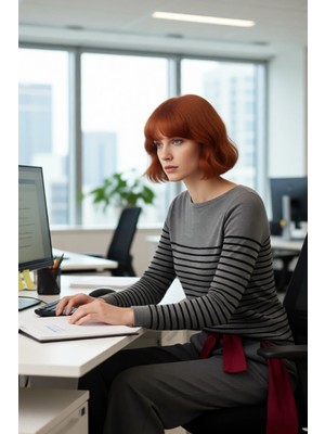 FRM Kadınların Kış Gardırobu Için Konforlu Akrilik Gri Çizgili Bisiklet Yaka Triko Kazak Kaliteli