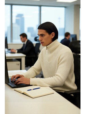 FRM Erkek Casual Giyim Için Ideal Regular Fit Düz Desen Fermuarlı Balıkçı Yaka Kalın Triko Kazak